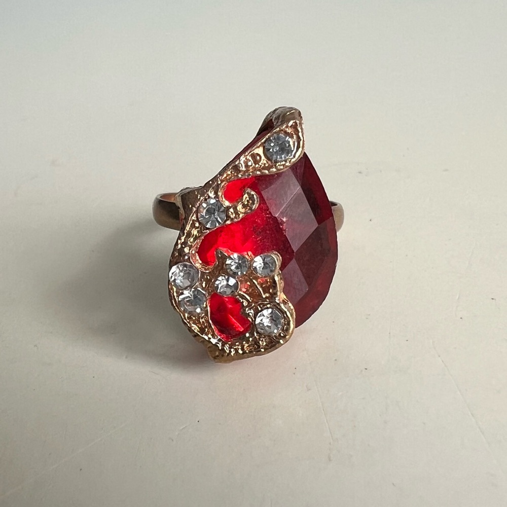 Vintage Ruby Red Statement Cocktail Ring Adjustab… - image 1